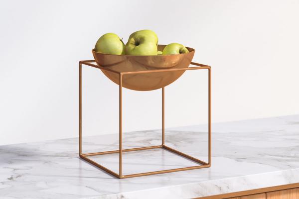Metal dish with apples