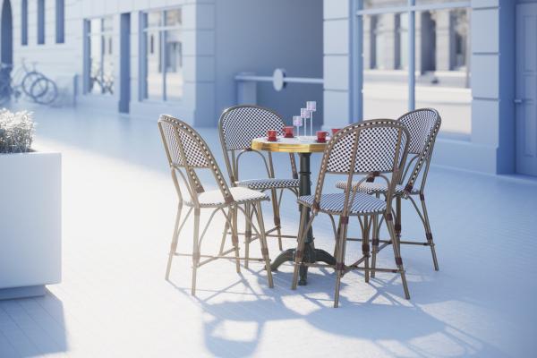 Rustic table with umbrellas