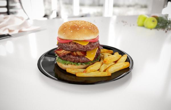 Hamburger with fries