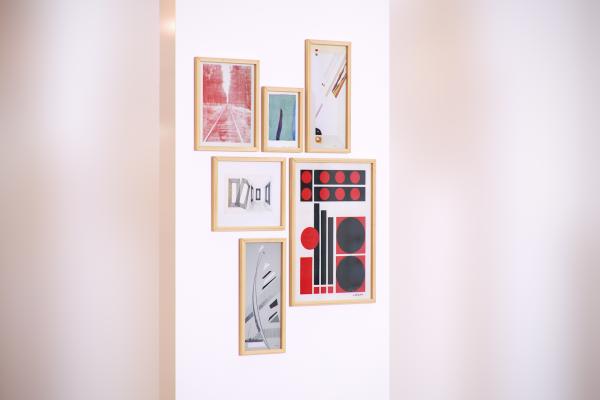 Hangings abstract graphics in wooden frames