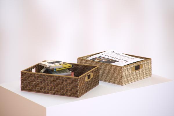 Rattan baskets with books
