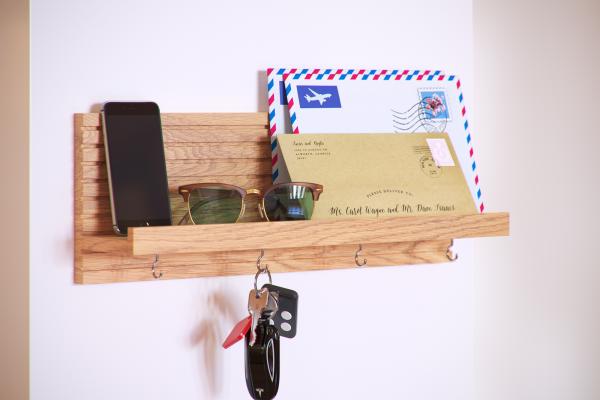 Wooden hanging shelf with hangers