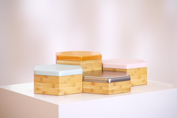 Small wooden boxes with a metal lid