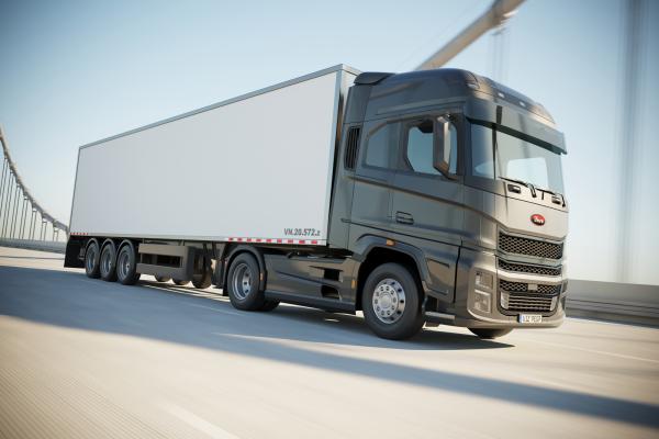 European semi truck with trailer