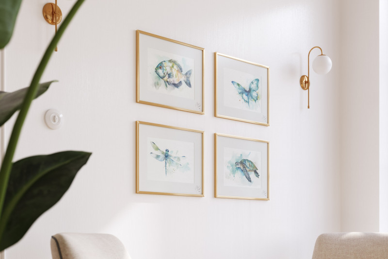 Set of watercolor paintings in frames 3D Model