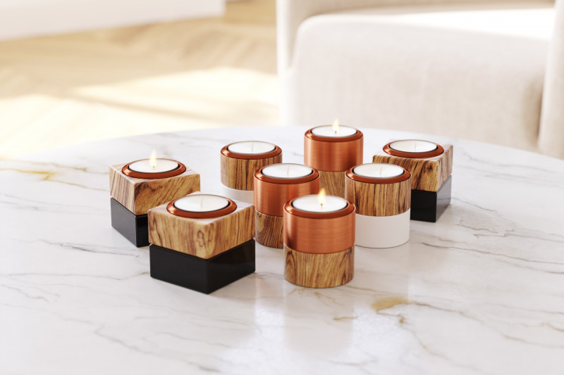 Modern wood and metal candle holders  3D Model