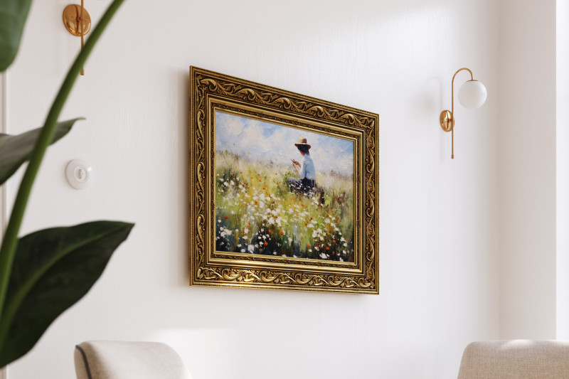 Antique frame with painting 3D model