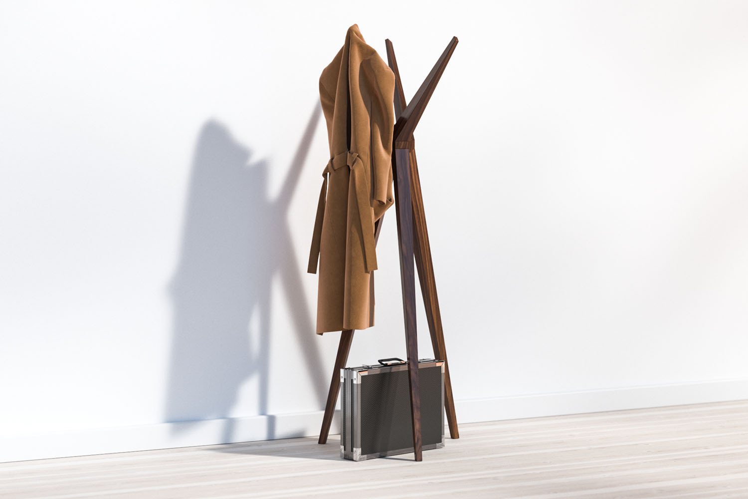 Coat on the hanger and suitcase image