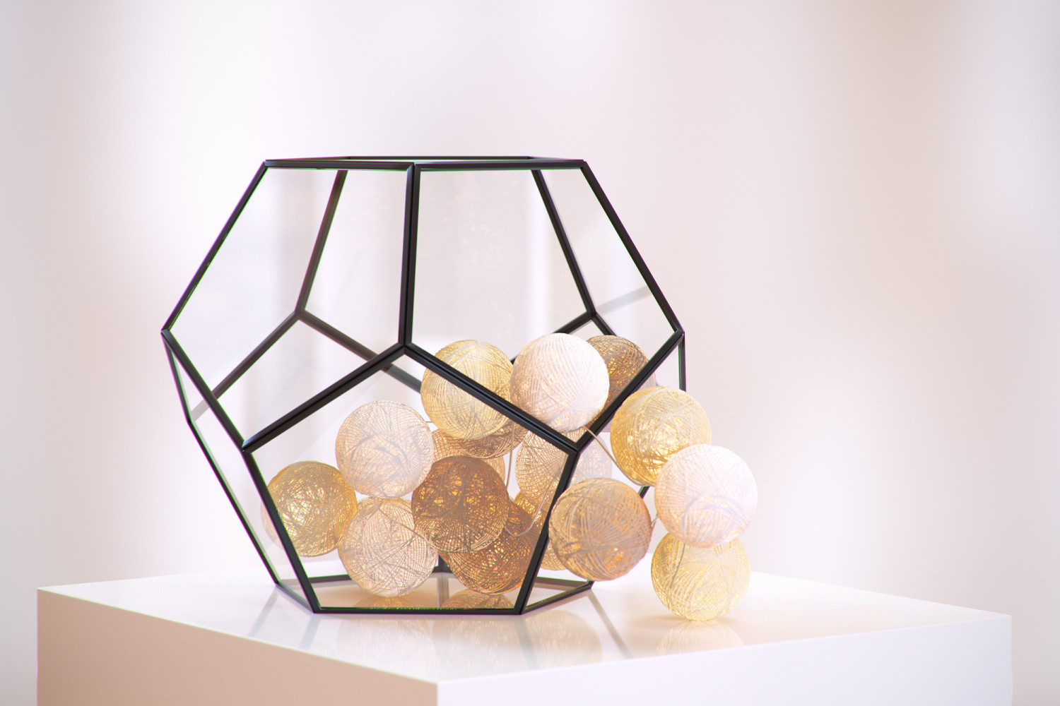 Cotton ball string light in metal frame image