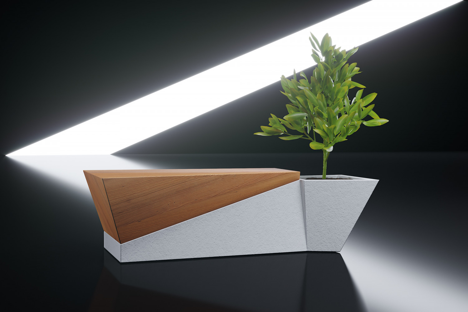 Wood bench with planter image