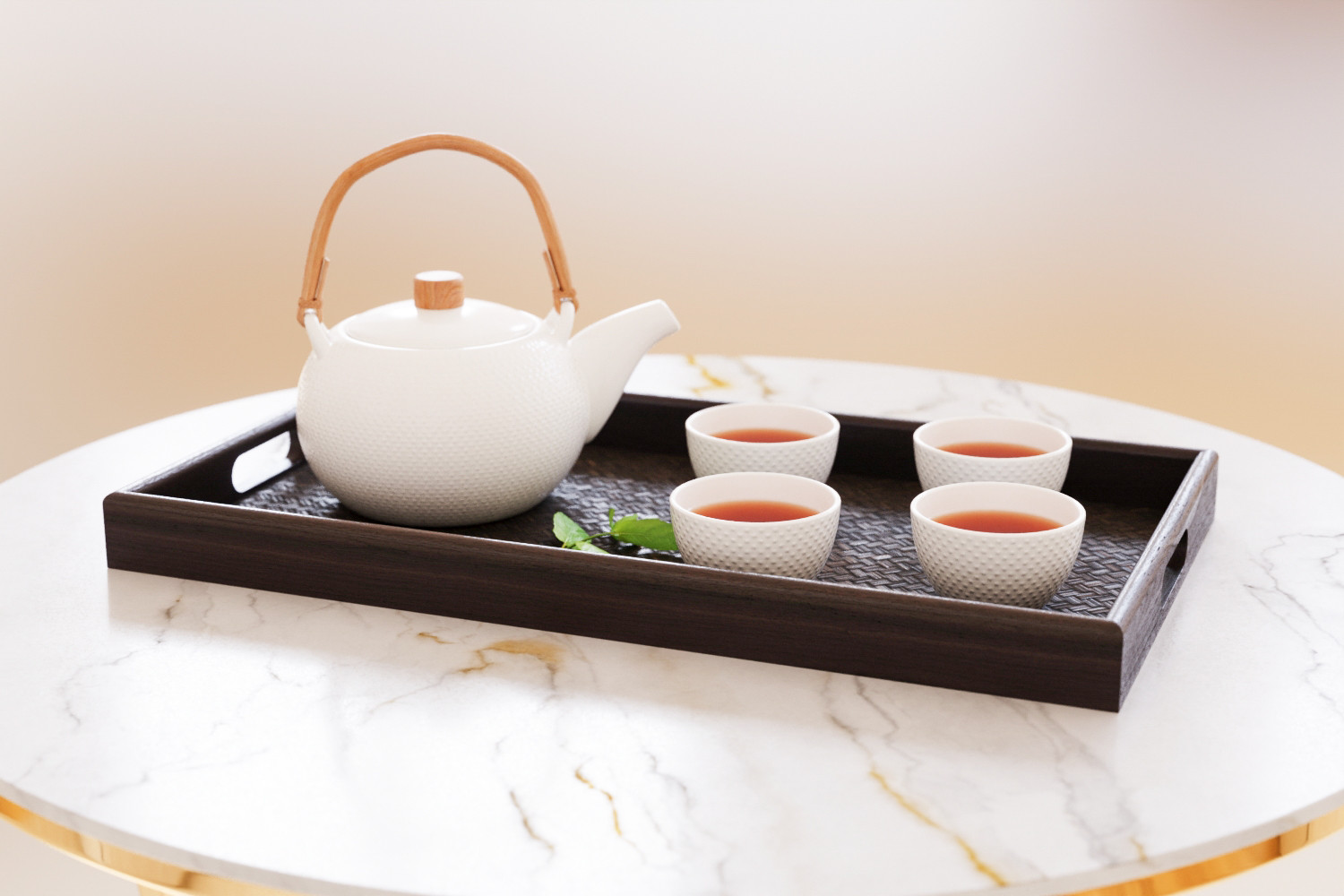 Oriental tea set on tray 3D model