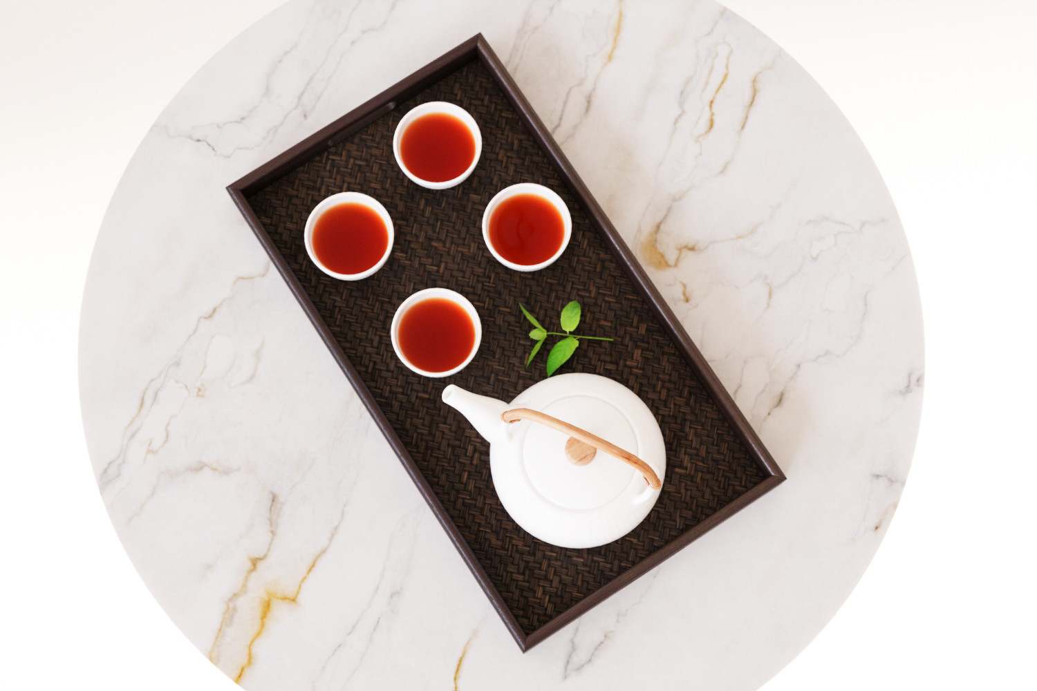 Oriental tea set on tray 3D model