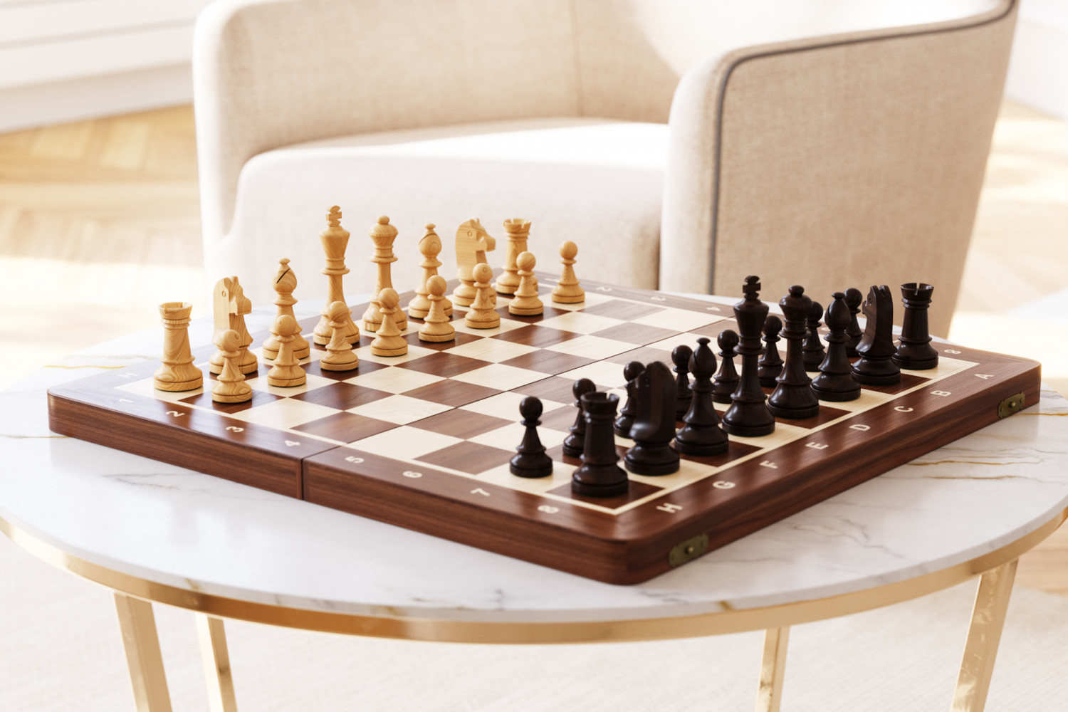 Classic wooden chess board 3D model