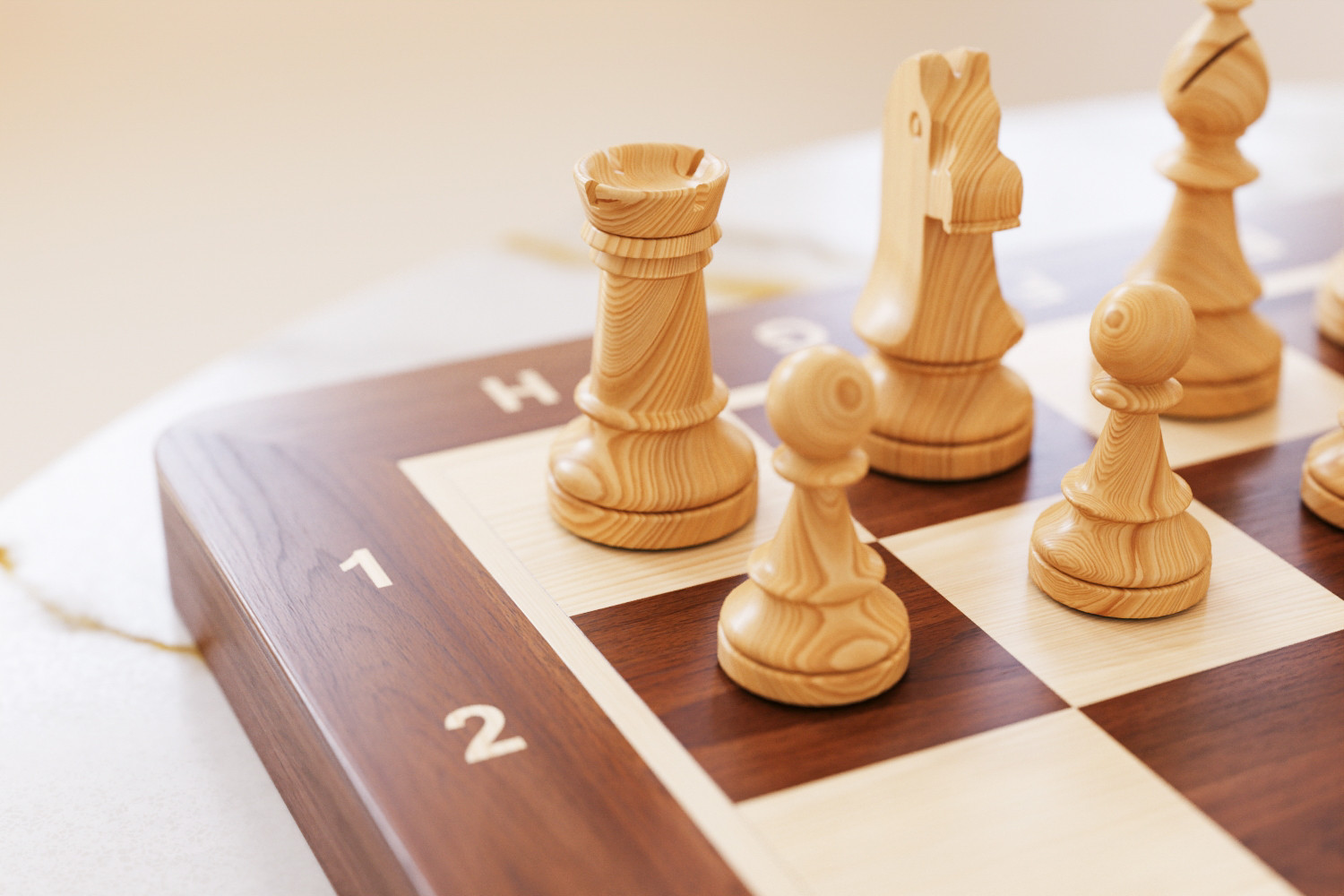 Classic wooden chess board 3D model