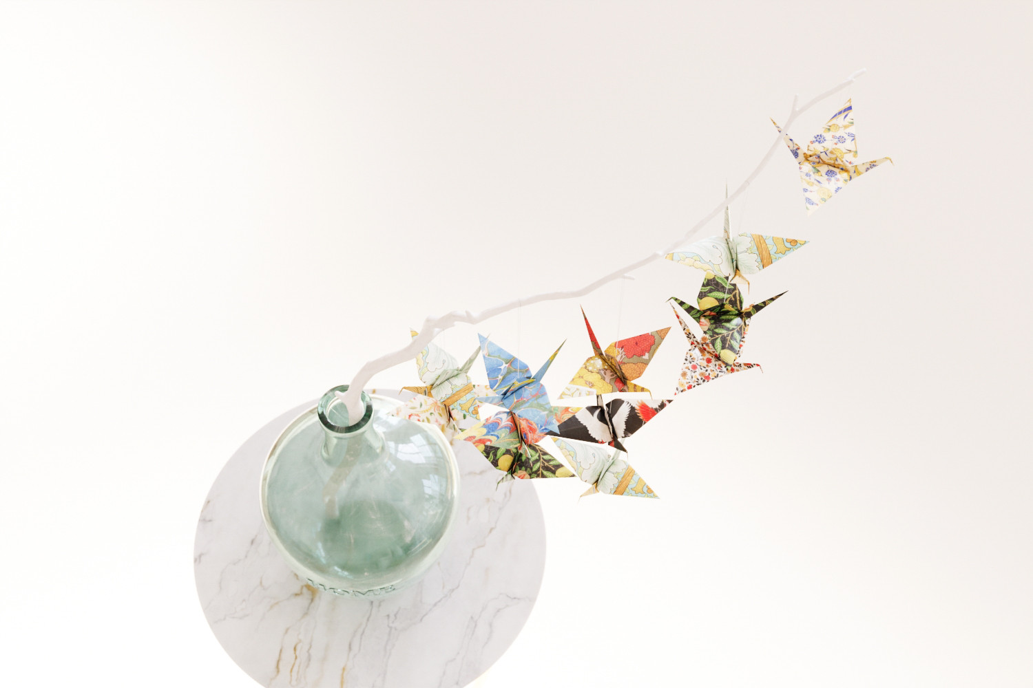 Large glass carboy with decorative origami birds 3D model