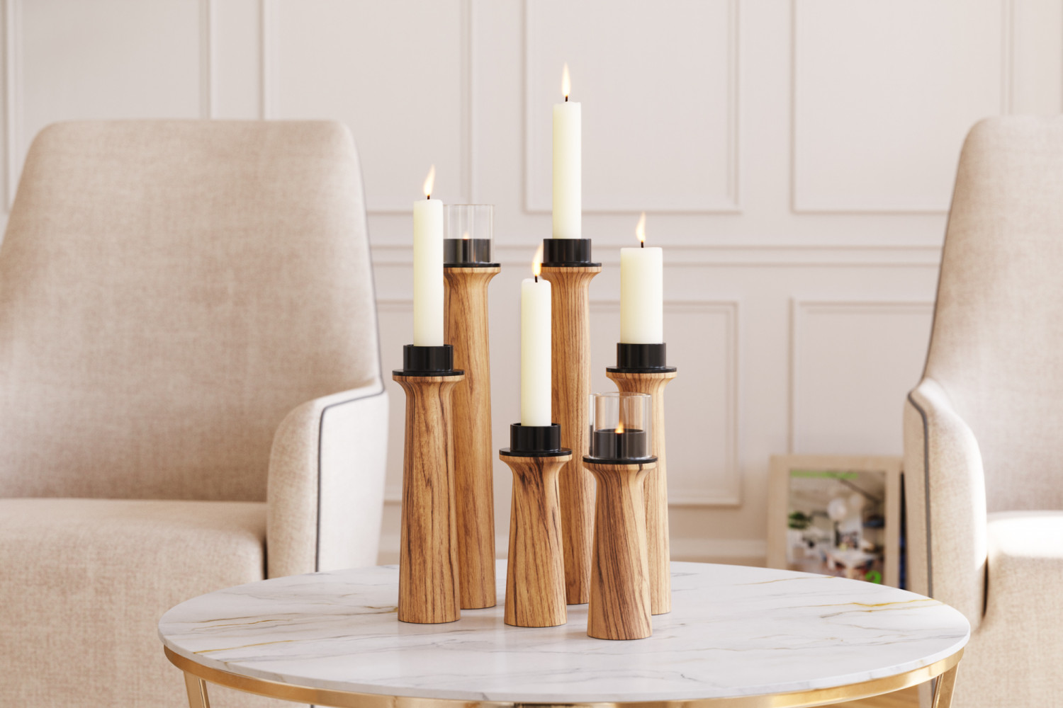 Wooden candle holders 3D model