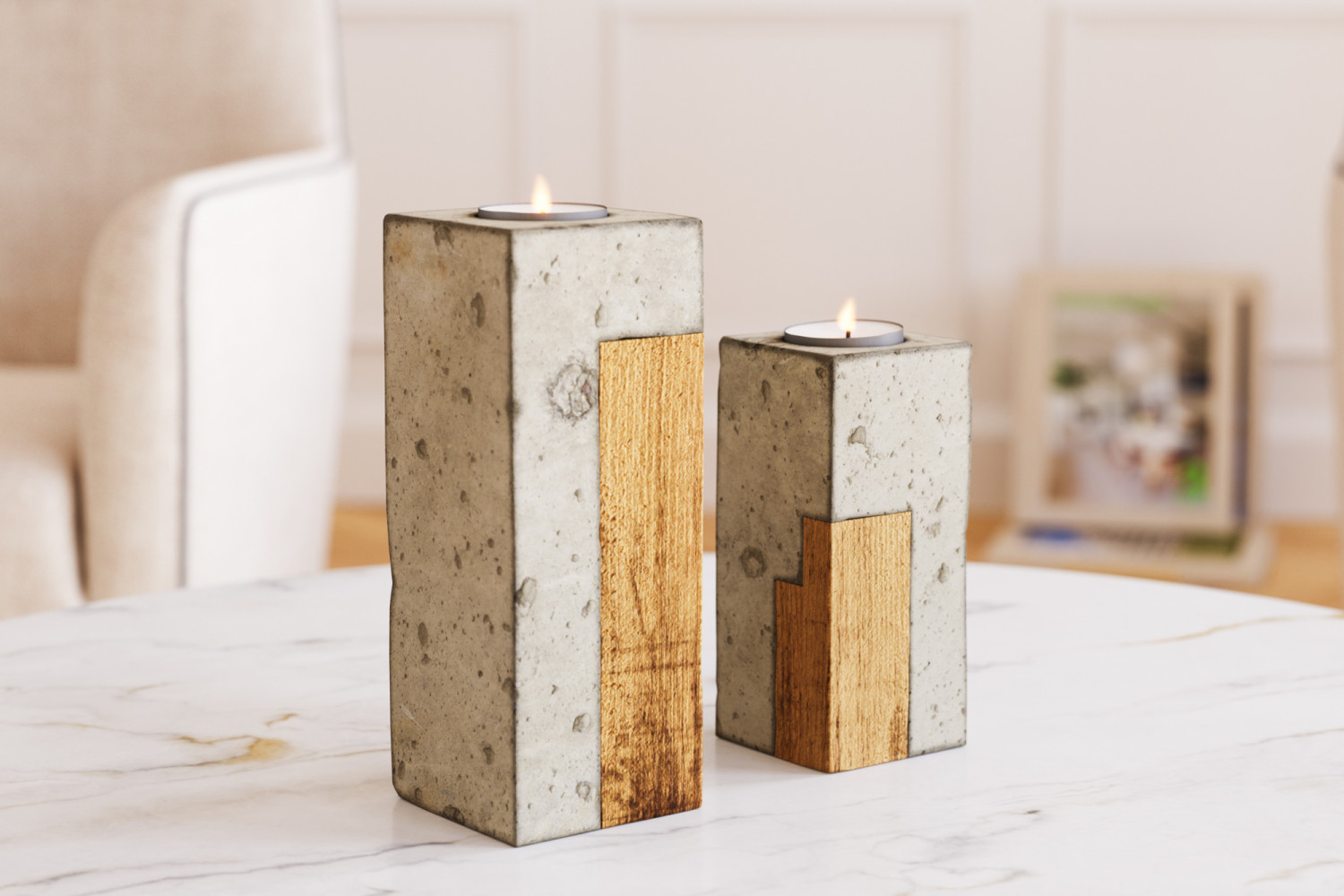 Wood and concrete candle holders 3D model