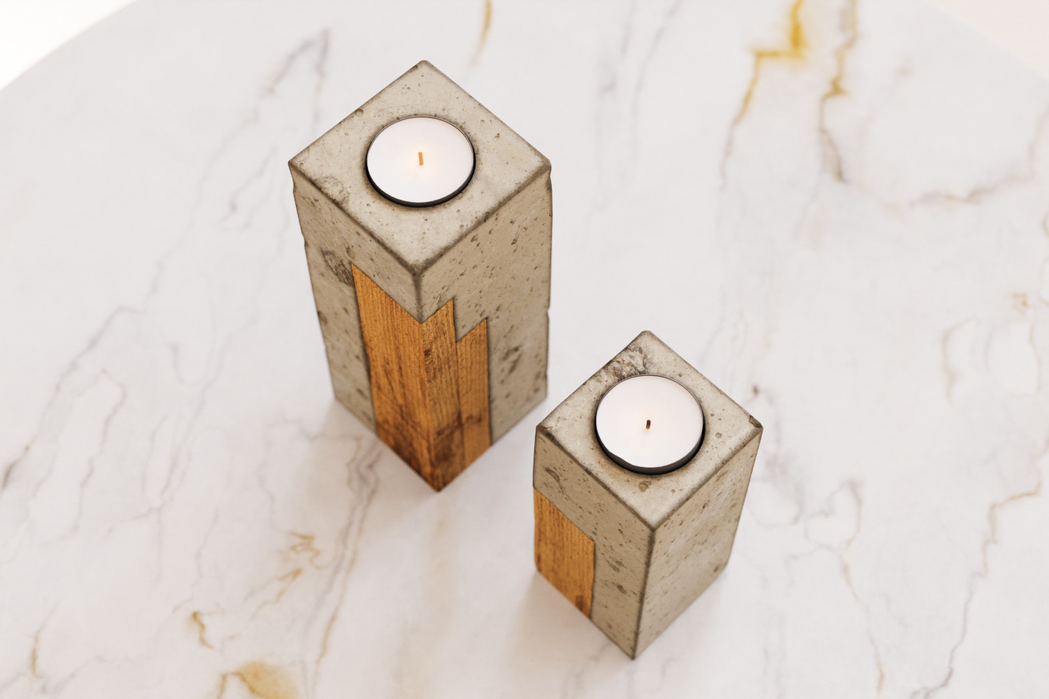 Wood and concrete candle holders 3D model