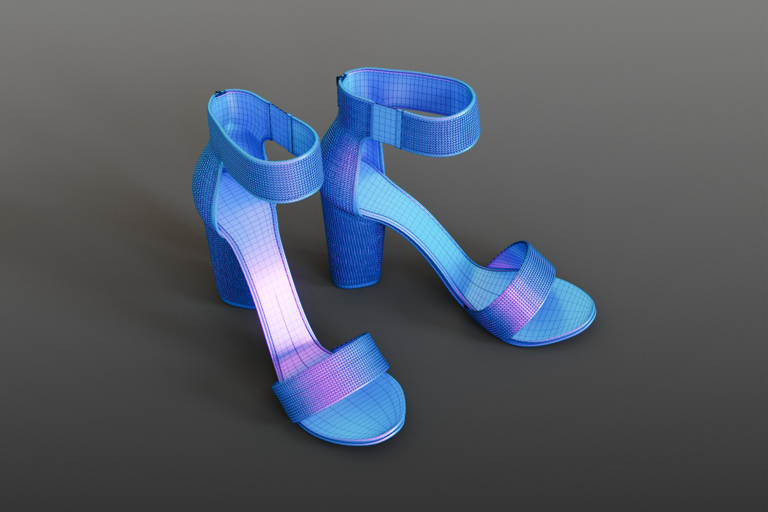 Silver high heels with sequins 3D model