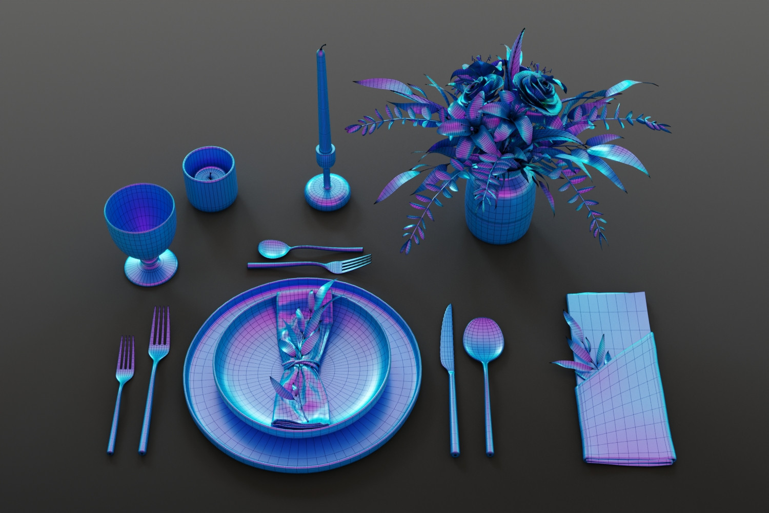 Classic restaurant table setting tableware 3D Model