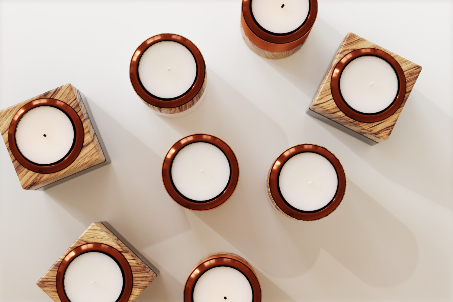 Modern wood and metal candle holders  3D Model