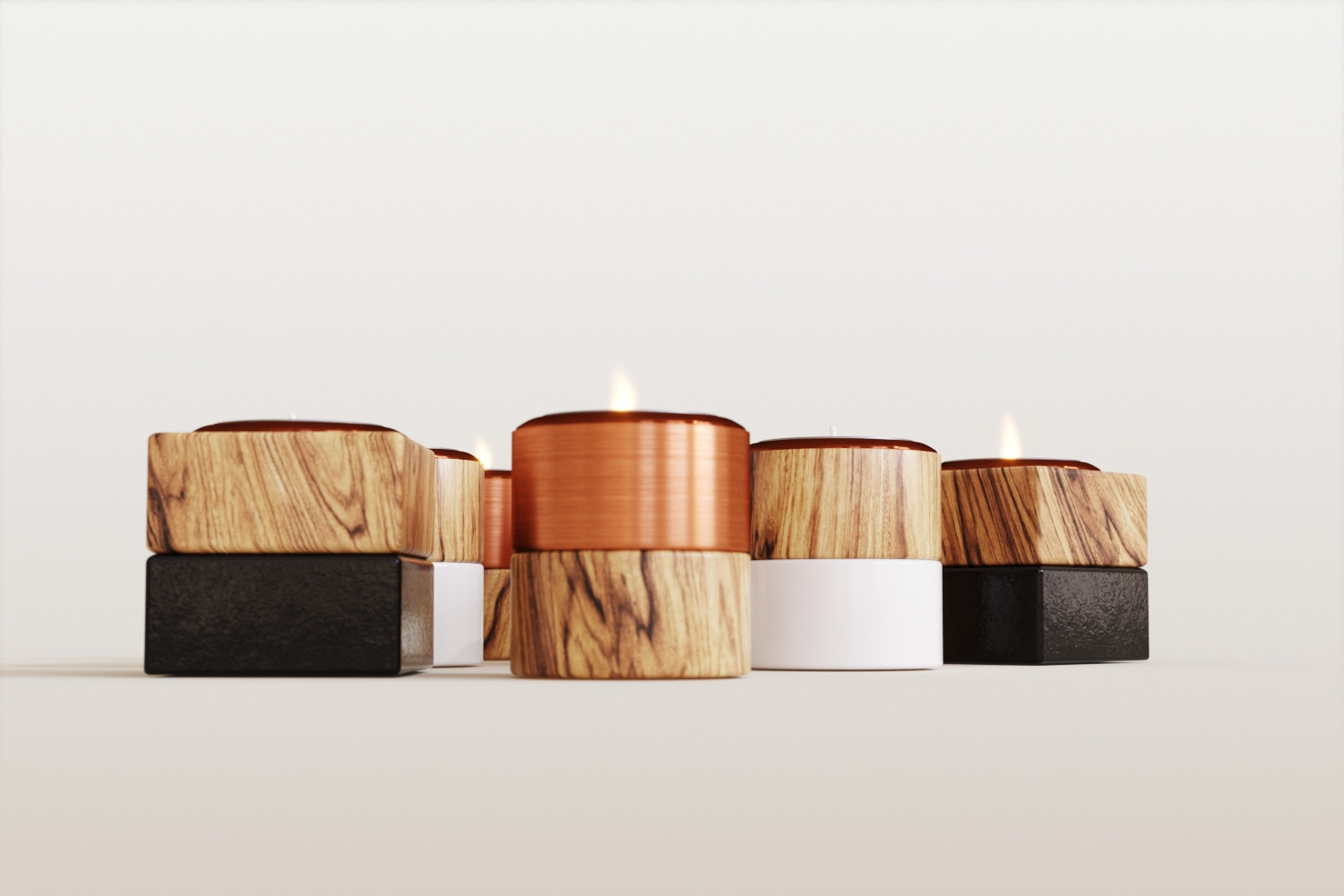 Modern wood and metal candle holders  3D Model