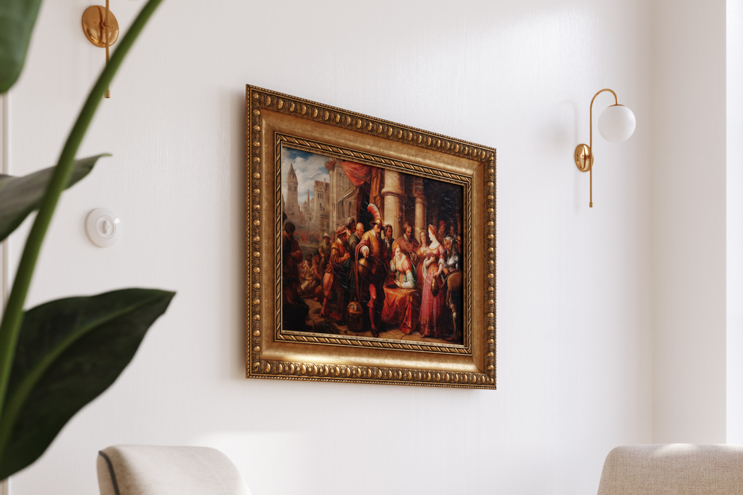 Classic oil painting in wooden frame 3D model